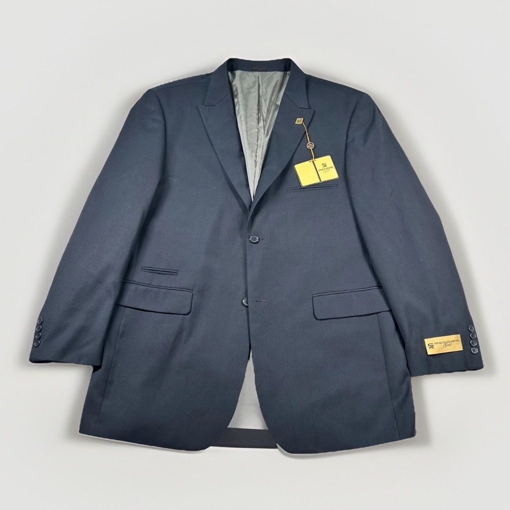 Stacy Adams Gold Blazer Mens 48R Navy Blue Micro Houndstooth Sports Coat